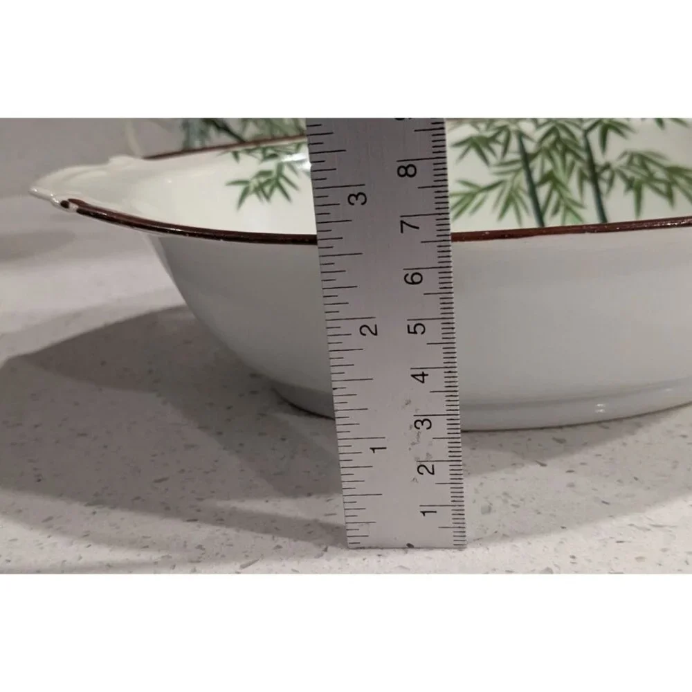 Vintage Japanese Hand-Painted Bamboo Design Oval Bowl two Handles 11 inch Length - Picture 3 of 12